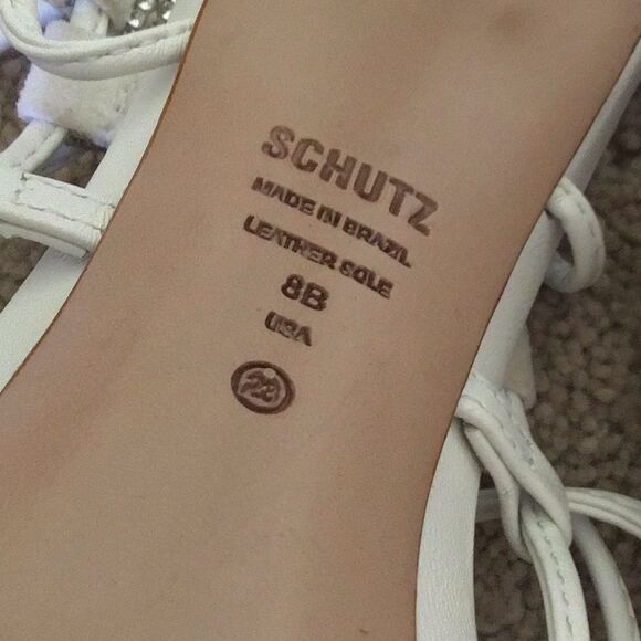 Schutz Kallie Nappa 8B White Leather Strappy 3'' Rhinestone Lace Up Heel's - Picture 8 of 10